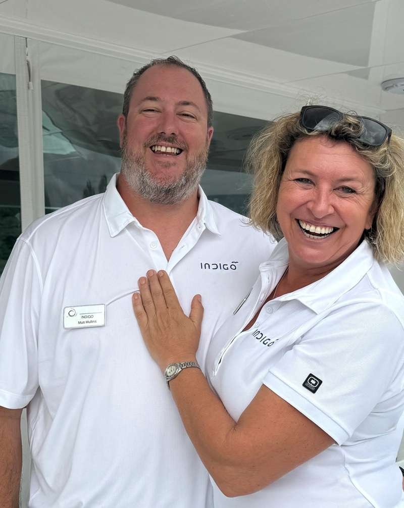 Captain Matt Mullins and Chef Tara Phelan, smiling aboard Indigo